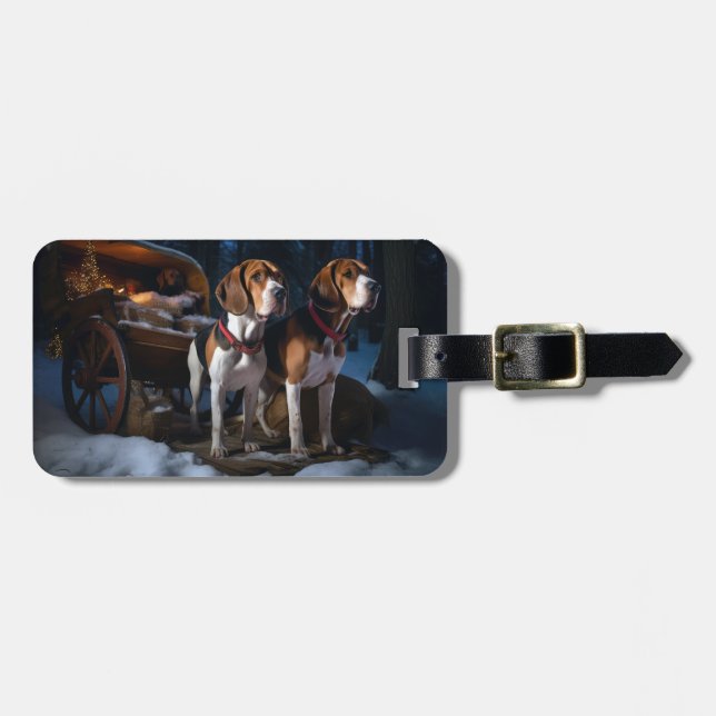American English Foxhound Snowy Sleigh-jul Bagagebricka (Horisontell Framsida)