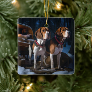 American English Foxhound Snowy Sleigh-jul Julgransprydnad Keramik