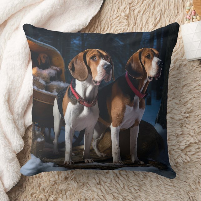 American English Foxhound Snowy Sleigh-jul Kudde (Filt)