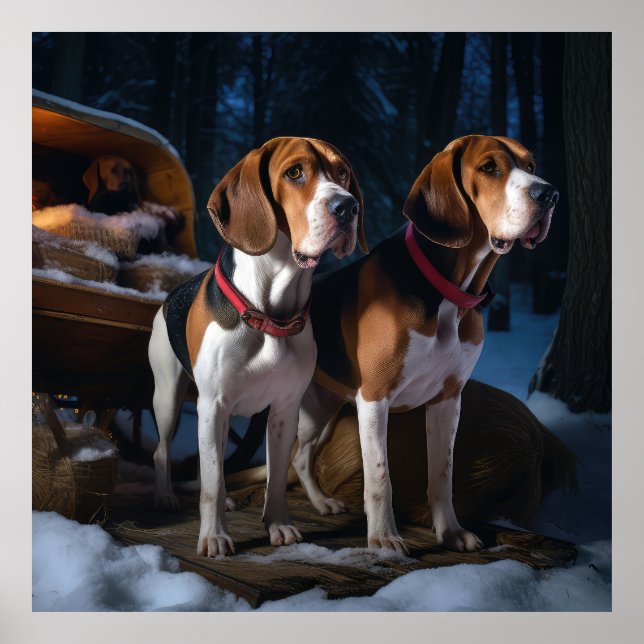 American English Foxhound Snowy Sleigh-jul Poster (Framsidan)