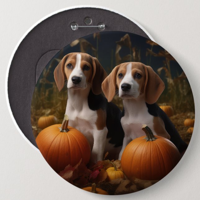 American English Foxhound Valp Höstglädje Knapp (Framsida & baksida)
