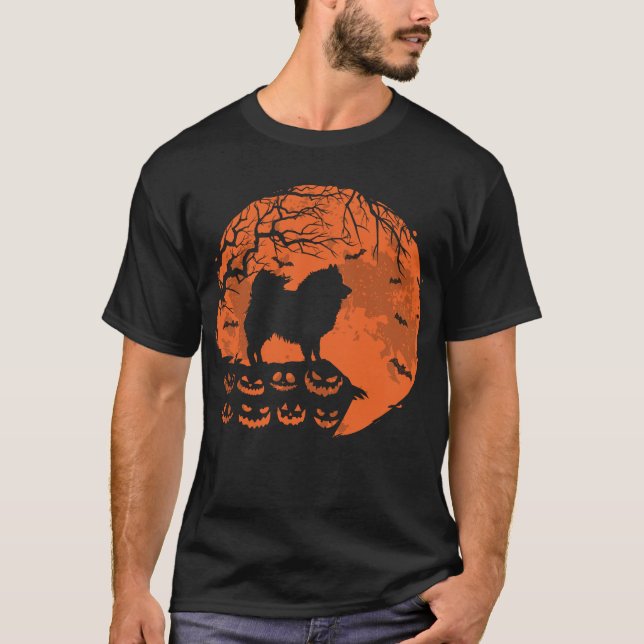 American Eskimo and Måne Halloween Hundälskares Gi T Shirt (Framsida)