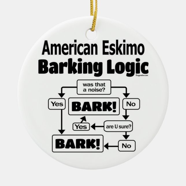 American Eskimo Barking Logic Julgransprydnad Keramik (Framsidan)