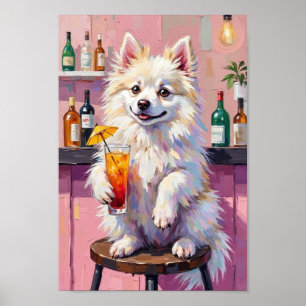 American Eskimo Dog Bar Scen, Rolig Drickande Hund Poster