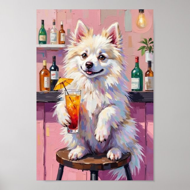 American Eskimo Dog Bar Scen, Rolig Drickande Hund Poster (Framsidan)