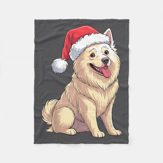 American Eskimo Dog Christmas Santa Hat Pet Dog Lo Fleecefilt (Framsidan)