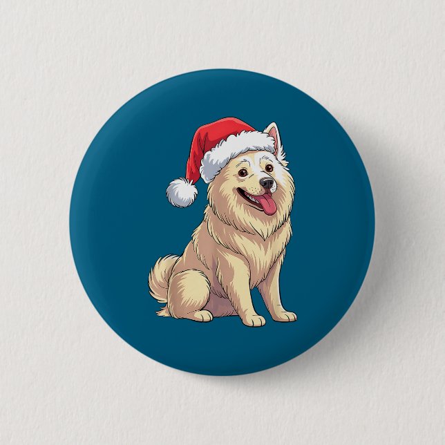 American Eskimo Dog Christmas Santa Hat Pet Dog Lo Knapp (Framsida)