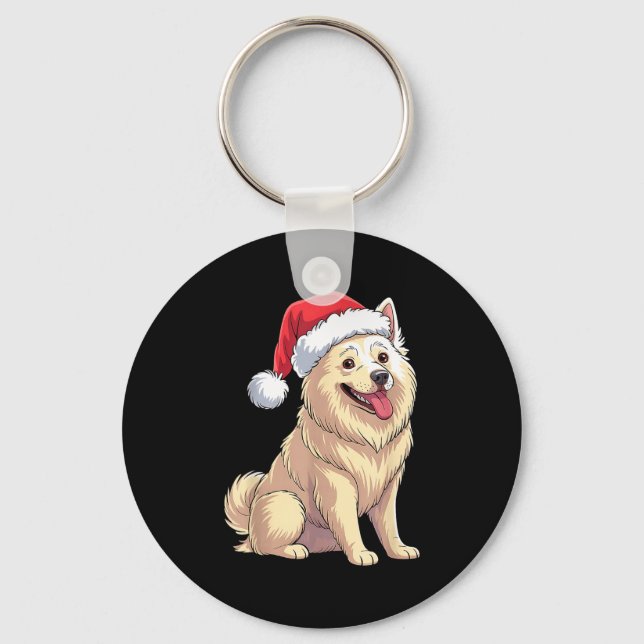 American Eskimo Dog Christmas Santa Hat Pet Dog Lo Nyckelring (Framsida)