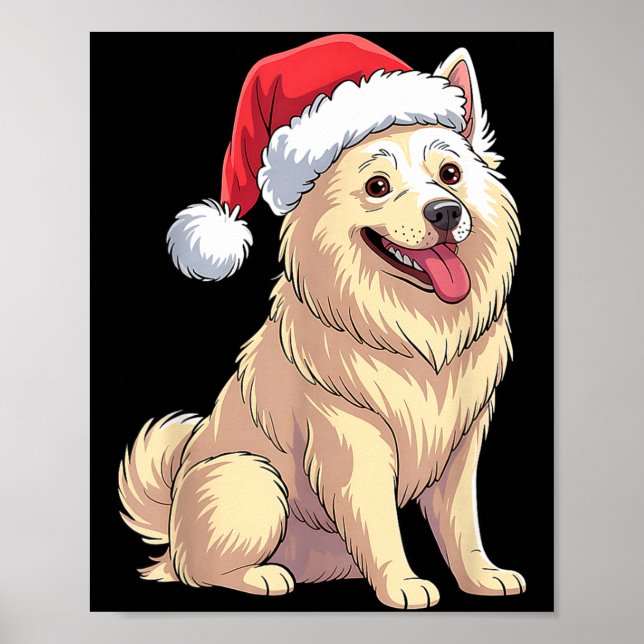 American Eskimo Dog Christmas Santa Hat Pet Dog Lo Poster (Framsidan)