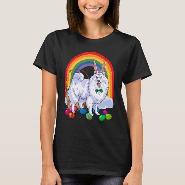   American Eskimo Dog Easter Eggs Bunny T Shirt (Framsida)