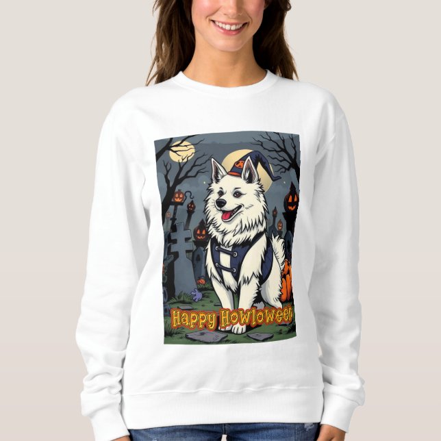 American Eskimo Dog Happy Howloween T Shirt (Framsida)