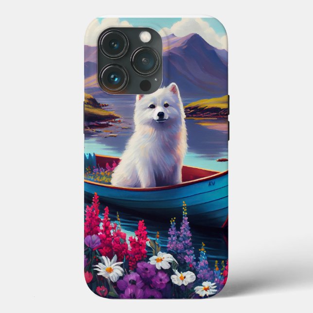 American Eskimo Dog på paddel: Ett naturskönt även (Baksida )