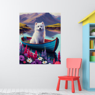 American Eskimo Dog på paddel: Ett naturskönt även Poster