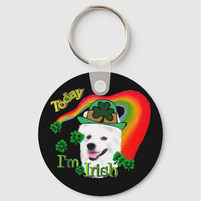 American Eskimo Dog St Patricks Nyckelring (Framsida)