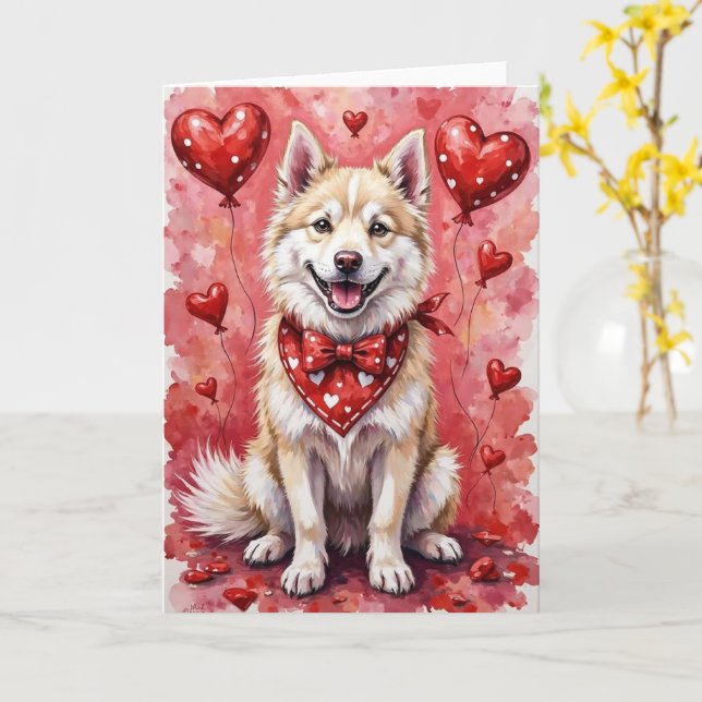 American Eskimo Dog Valentine’s Day with Hearts Kort (Gul blomma)