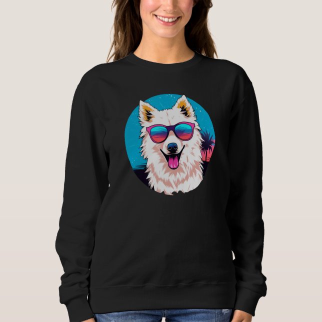 American Eskimo Dog Wearing Sunglasses Retro T Shirt (Framsida)