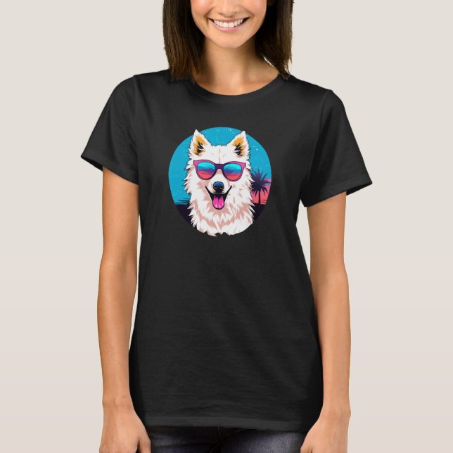 American Eskimo Dog Wearing Sunglasses Retro T Shirt (Framsida)