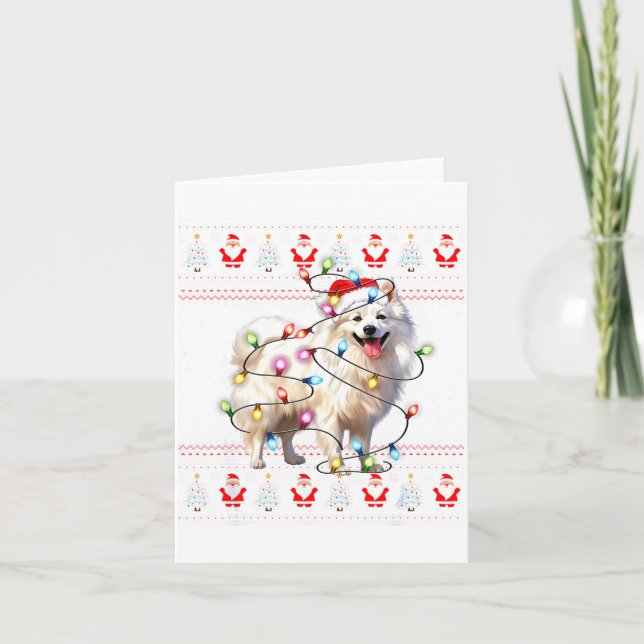 American Eskimo Dog Xmas Lights Ugly Sweater Chris Kort (Framsida)