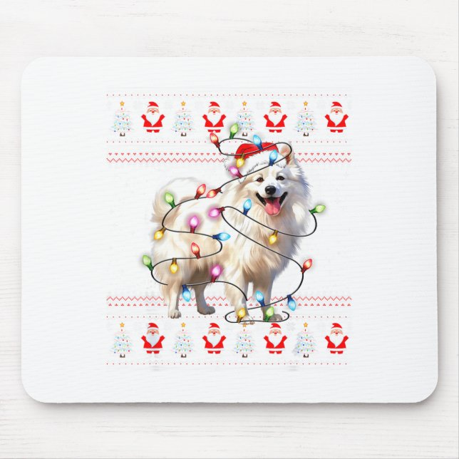 American Eskimo Dog Xmas Lights Ugly Sweater Chris Musmatta (Framsidan)