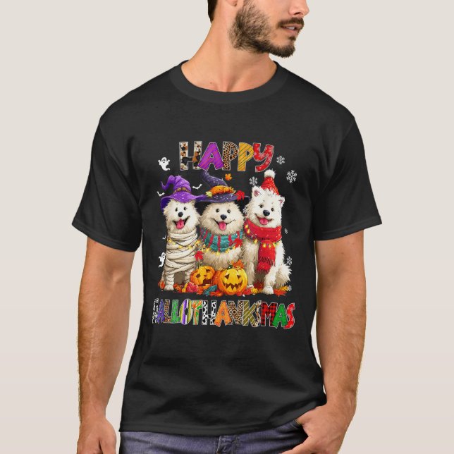 American Eskimo Dogs Christmas Xmas Men Women Kids T Shirt (Framsida)