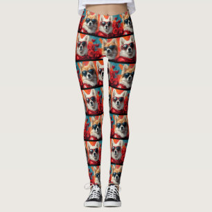 American Eskimo Heart Roses Alla hjärtans dag Leggings