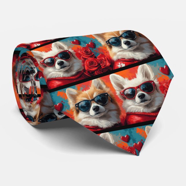 American Eskimo Heart Roses Alla hjärtans dag Slips (Rullad)
