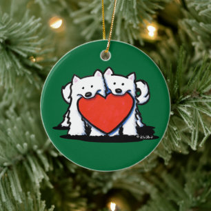 American Eskimo Heartfilt Duo Ceramic Ornament