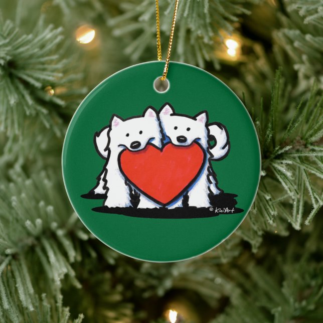 American Eskimo Heartfilt Duo Ceramic Ornament (Träd)