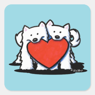 American Eskimo Heartfilt Duo Square Sticker Fyrkantigt Klistermärke