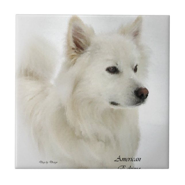 American Eskimo Hund Art Kakelplatta (Framsidan)