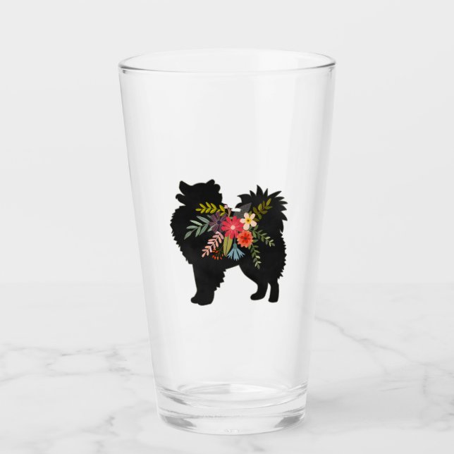 American Eskimo Hund Boho Blommigt Silhouette Glas (Framsida)