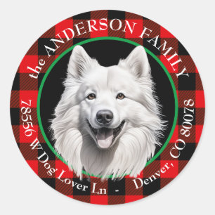 American Eskimo Hund Buffalo Play Returadress Runt Klistermärke