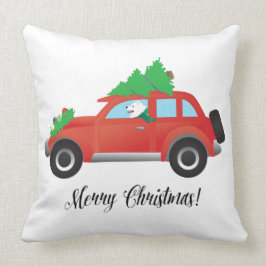 American Eskimo Hund Driving a Car - Träd överst Kudde