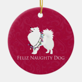 American Eskimo Hund Feliz Naughty Hund jul Julgransprydnad Keramik