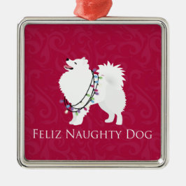 American Eskimo Hund Feliz Naughty Hund jul Julgransprydnad Metall