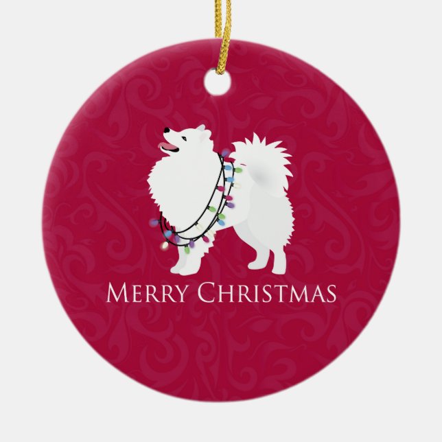 American Eskimo Hund God jul Design Julgransprydnad Keramik (Framsidan)
