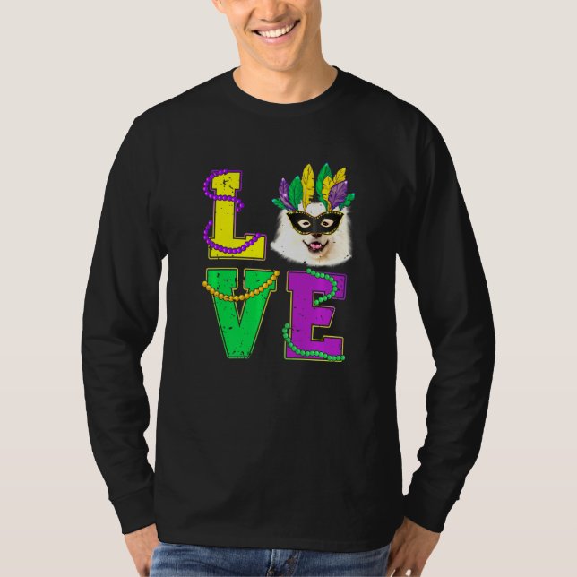American Eskimo Hund I Kärlek Puppy Mardi Gras Man T Shirt (Framsida)