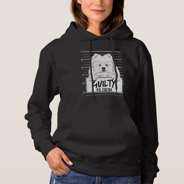 American Eskimo Hund Mugshot Guilty Hund T Shirt (Framsida)