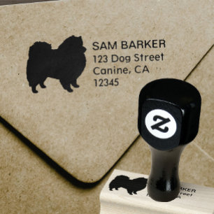 American Eskimo Hund Silhouette Returadress Stämpel