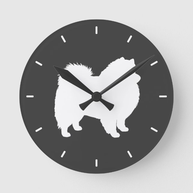 American Eskimo Hund Silhouette Rund Klocka (Framsida)