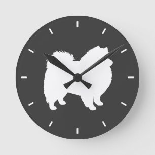 American Eskimo Hund Silhouette Rund Klocka