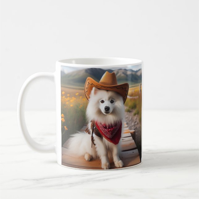 American Eskimo Hund Wearing a Cowboy Hat Kaffemugg (Vänster)