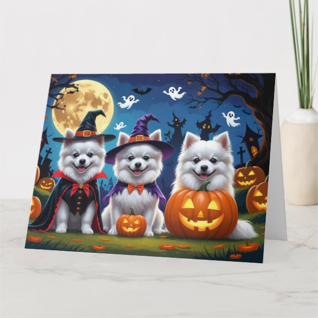 American Eskimo Hundar Pumpkin Halloween Funny Kort (Framsida)