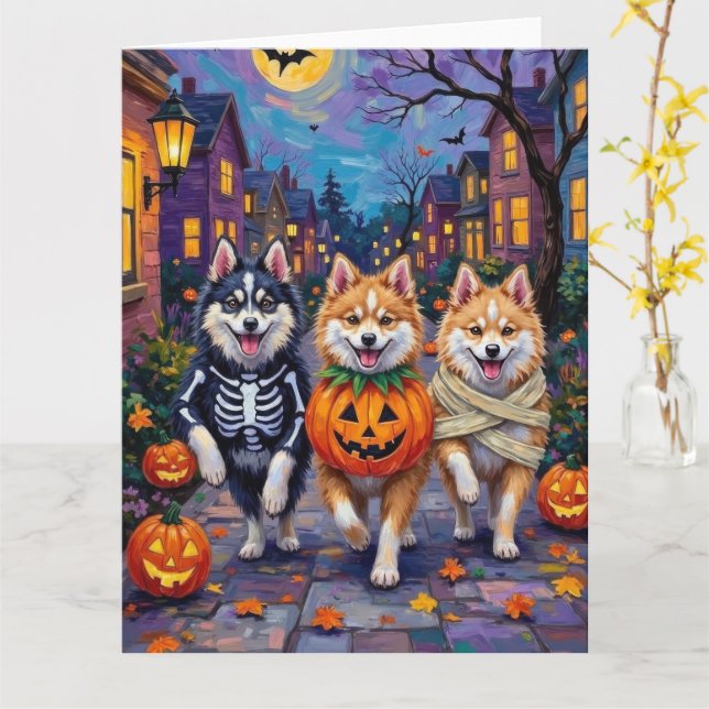 American Eskimo Hundar Trick-or-Treating Halloween Kort (Gul blomma)