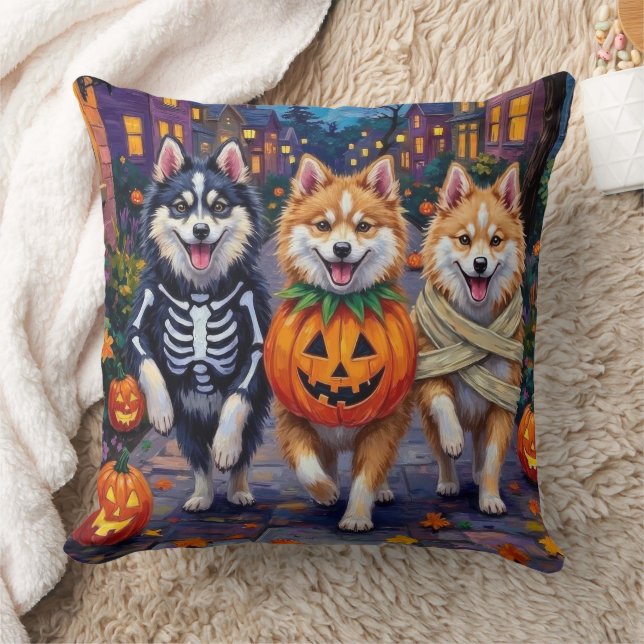 American Eskimo Hundar Trick-or-Treating Halloween Kudde (Filt)