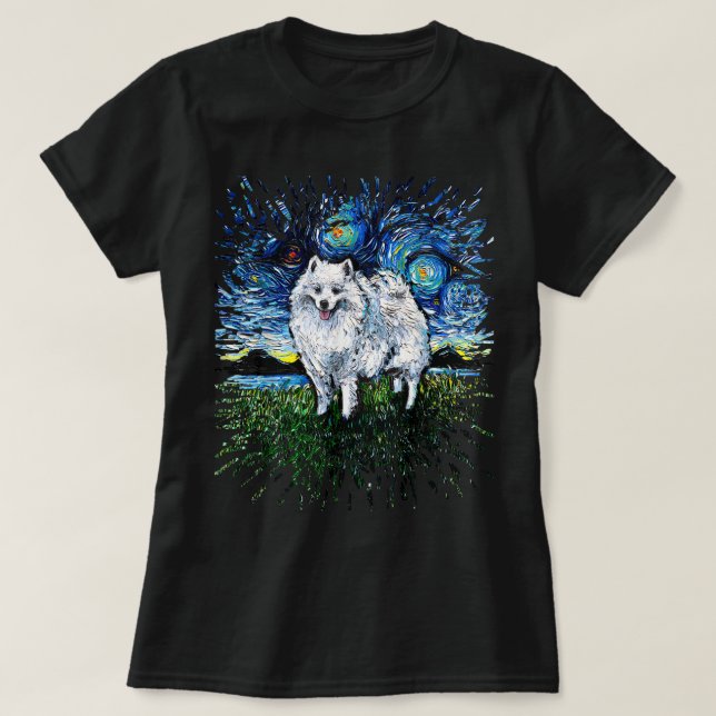 American Eskimo Japanese Spitz Starry Night Dog Ar T Shirt (Design framsida)