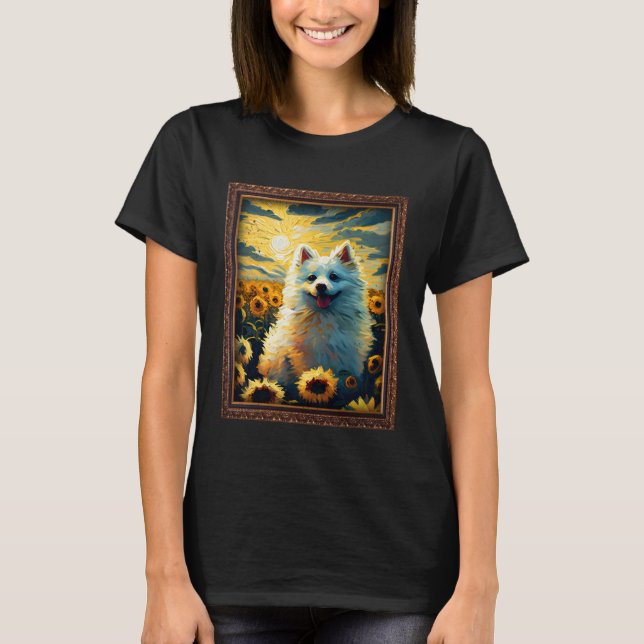 American Eskimo Painting Sunflower Flower Mom Wome T Shirt (Framsida)