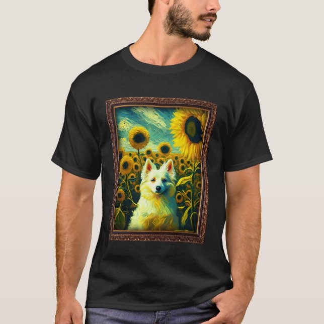 American Eskimo Painting Sunflower Flower Mom Wome T Shirt (Framsida)