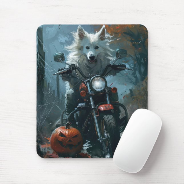 American Eskimo Riding Motorcycle Halloween Scary Musmatta (Med mus)
