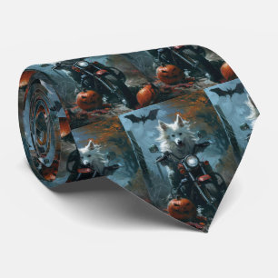 American Eskimo Riding Motorcycle Halloween Scary Slips